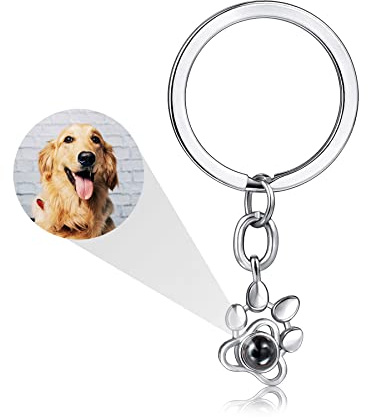 MeMeDIY Personalisierter Projektions Schlüsselanhänger mit Bild 925 Sterling Silber Anhänger Hund Katze Denkmal Geschenke (Silberfarbe)