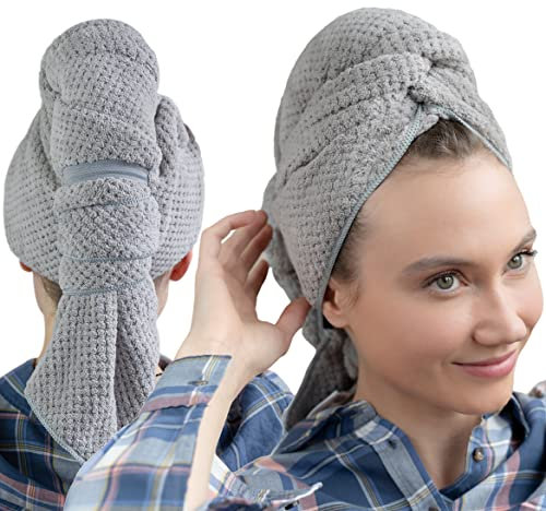 Eponox® Premium Haarturban Mikrofaser Handtuch mit elastischem Band, Haarhandtuch, Handtuch schnelltrocknend, ideal für Lange Haare & super weich, Haartrockentuch im Waffeldesign