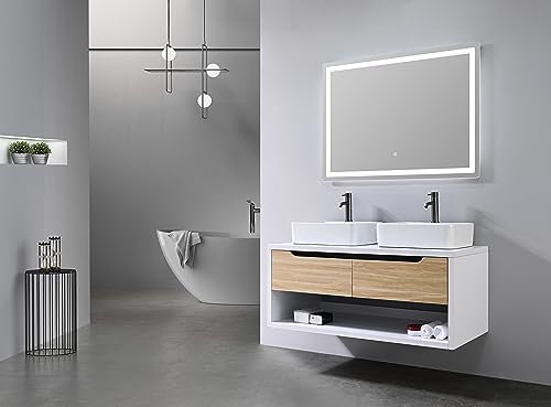 LuxuryBain- Mobile da bagno doppio lavabo, 120 cm, legno e bianco con specchio LED LB-8153-120