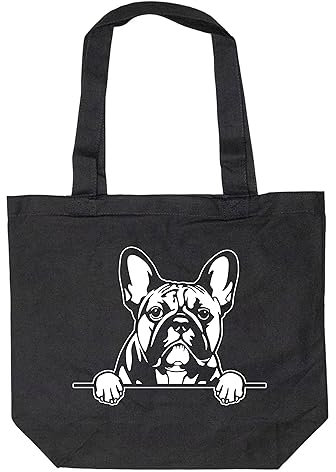 Merchandise for Fans Einkaufstasche Umhängetasche Schultertasche Baumwolltasche Shopper - schwarz - für Schule, Arbeit, Einkauf: Hund Französische Bulldogge 03