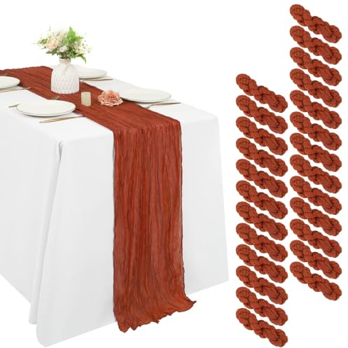 REWOMC Lot de 25 chemins de table en étamine de coton transparent pour réception, fête prénuptiale, fête prénuptiale, dîner aux chandelles, style bohème, romantique, 50,8 x 304,8 cm
