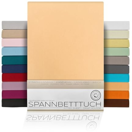Beautex Spannbettlaken Jersey Baumwolle Standard 140x200x30 cm Apricot | atmungsaktiv, hautfreundlich, rundum elastisch, perfekte Passform, formstabil, 160 g/m², pflegeleicht, viele Farben