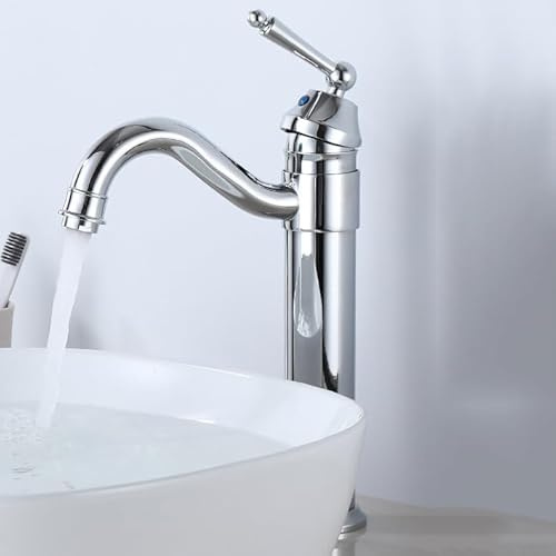 ZYCDP Badarmatur Waschbecken Retro Einhebel Mischbatterie Badarmatur aus Messing Retro 360° Schwenkbar Waschtischarmatur, Chrom, Hoch