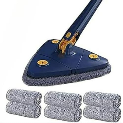 Trapeador Triangular Giratorio Ajustable de 360 °,Cepillo telescópico,trapeador de Microfibra,Adecuado para techos,Ventanas,Paredes,Suelos. (Blue)