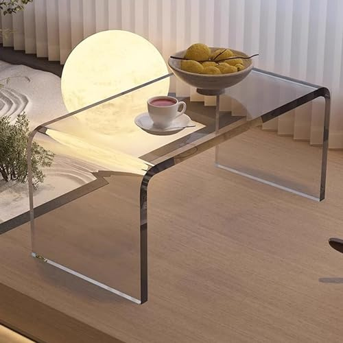 Mesa Auxiliar de acrílico Transparente, mesa centro cristal, mesa de centro cristal, Mesa de Centro Rectangular; Cristal Curvado Transparente de 12mm, 30x30x65cm, Diseño Moderno, mesa comedor cristal