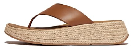 Fitflop Women's F-Mode Espadrille Leather Flatform T/Post Sandals, Deep Tan, 37 EU