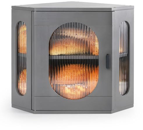 GUUSII HOME Angolare Portapane in Legno Moderno Porta Pane da Cucina Grande Capacità Contenitore Pane 2 Livelli Scatola Portapane Vintage Stile Rustico con Porta in Acrilico (Grigio)