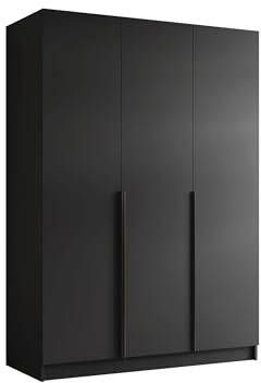 Mirjan24 Kleiderschrank Cikzori I mit 3 Türen (Schwarz) | Drehtürenschrank mit Kleiderstange, geräumigen Innenfächern und Soft-Close-Scharnieren, B/H/T: 150/215/58 cm