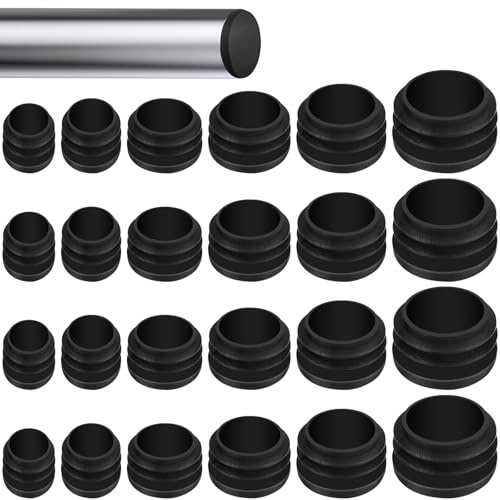 Realure 120pcs Plastic Tube Inserts, 6 Sizes Round Pipe End Plugs | 12/16/20/22/25/30mm sizes with push-fit installation. Protect chair legs, floors and outdoor metal tubes from scratches.