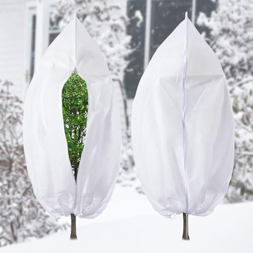 Elepl 2 Pezzi Cappuccio Protezione Piante 120x180 cm Telo Copertura con Coulisse e Cerniera Telo Copripiante Invernale Antigelo Tessuto Non Tessuto per Piante Arbusti Protezione