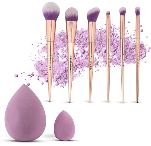 Profusion Cosmetics Brush Crush 8-Piece Makeup Brush Set, Face & Eye Brushes for Blending, Contouring & Highlighting, Vegan & Cruelty-Free Makeup Tool Kit