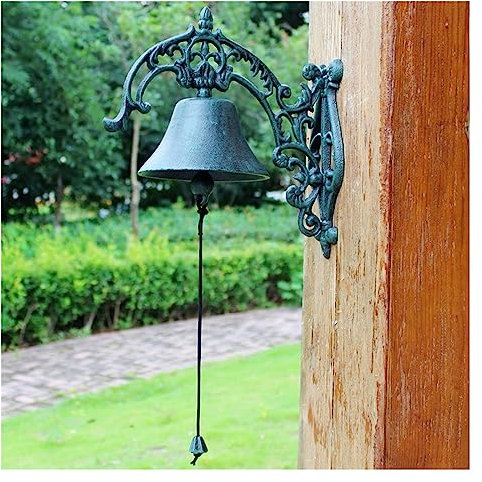 OLSKFUH Gusseiserne Glocke für die Haustür, Wandglocke zum Aufhängen, dekorative Essensglocke, manuell schüttelnde Türklingel für den Außenbereich, Garten, Haus, Wandkunst-Dekoration