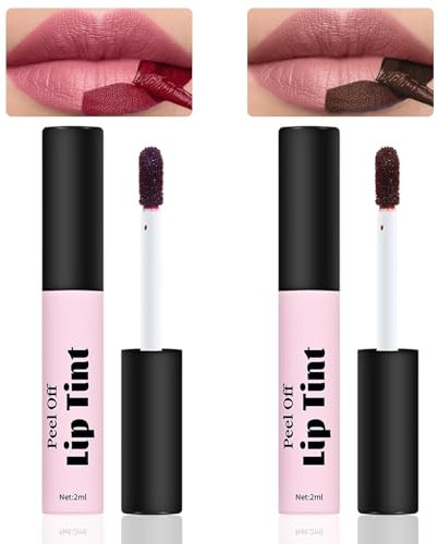 2 Pcs Lip Stain Peel Off Lip Tint Peel Off Long Lasting Peel Off Lip Stain Lip Tint Stain Easy to Peel Lipstain Waterproof Formula Matte Finish Stick Cup Lipstick Lipgloss Makeup Gift for Women