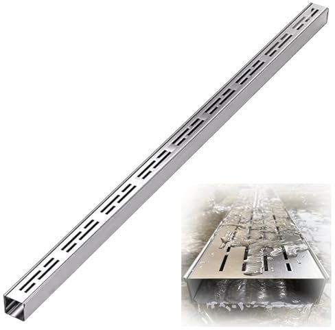 HDYZJQ Entwässerungsrinne Schlanker Rinnenablauf mit Gitter, schwarz-silbernes Metall-Grabenablaufsystem für Einfahrt/Hof, schnelle Bodenrinne, individuell anpassbar(Silver L 3ft,WxH 2x2)