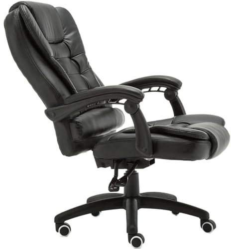 XZDEAIR Bequemes Sitzen Bürostuhl aus PU-Leder, gepolsterter Schreibtischstuhl mit Rollen und ergonomischer Stütz-Kippfunktion, schwarzer drehbarer Computerstuhl