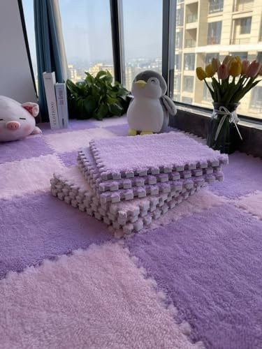 20 Stück Schaumstoff-Bodenmatte, flauschig, Puzzle-Teppich, ineinandergreifende Teppichfliesen, for Wohnzimmer-Schlafzimmer-Dekoration(Purple-Pink)