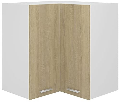 WIFESE Armario colgante de esquina con puerta, aparador de cocina, organizador de cocina, armario de cocina, armario de almacenamiento con puerta, roble sonoma, 57 x 57 x 60 cm, material de madera