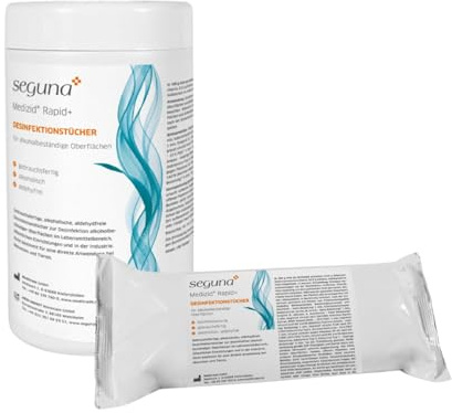 SEGUNA Desinfektionstücher-Set, 1 Dose + 1 Nachfüllbeutel mit je 150 gebrauchsfertigen Tüchern, Flächendesinfektionstücher