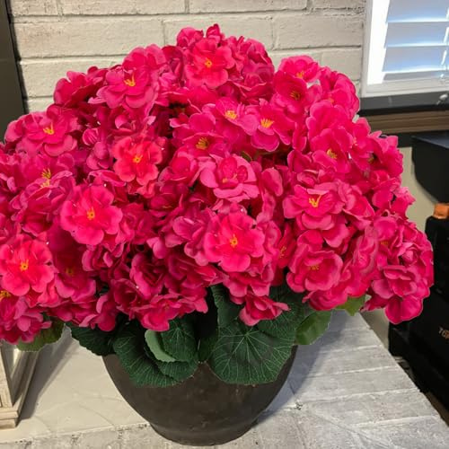 Zaphyron 6 Stück Geranien Künstlich für Draußen, Kunst Geranien Blumen,künstliche balkonpflanzen, künstliche Blumen wie echt, geranien Pflanzen Zuhause Garten Tischdekoration (Rosenrot)