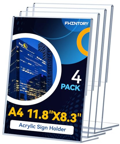 Fhintory Espositore Acrilico A4, 4 Pezzi Cavalieri da Tavolo Trasparente Acrilico, Portacartello Forma di L per Ufficio, Ristorante, Hotel, Negozio, Mostra