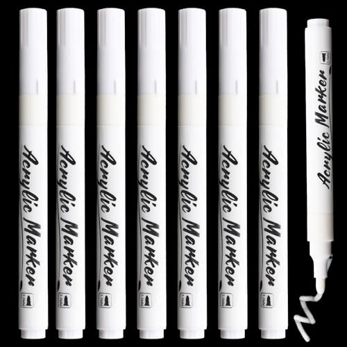 Permanent Marker Pens, 8 Pack Fine Tip White Permanent Marker Pen Acrylic Paint Pens Waterproof Laundry Fabric Markers Pens For Clothes Sketching Tyre Plastic Leather Glass Stones Ceramic Wood Metal