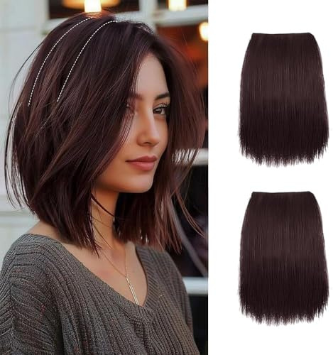 XFSRG 2 Stück Clip In Extensions Synthetic Invisible Seidig Seamless Hair Fügen Sie Einfach Haarvolumen Hinzu für Frauen mit Dünner Werdendem Haar Short Version(Hellbraun)