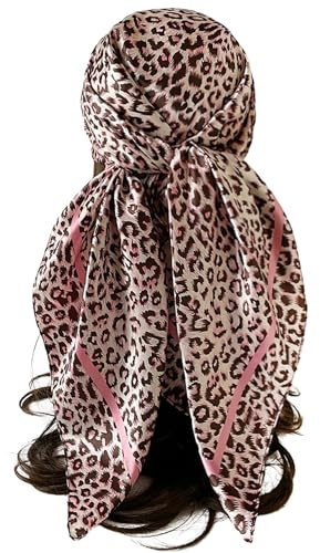 LEBOOBELL Damen Große Quadratisch Leopard Bandana Tuch Seiden 90x90cm Schals Kopftuch Haarschmuck Geschenk für Frauen
