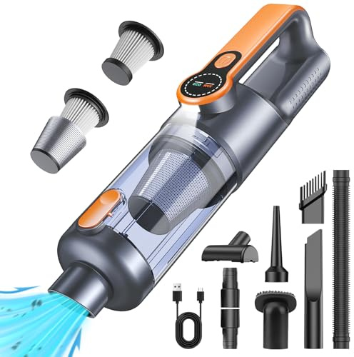 botatio Handstaubsauger, 26000 Pa Akku Staubsauger Kabellos, One-Touch Staubentleerung, Bürstenloser Motor, 4-in-1 Multifunktionaler Auto Staubsauger Stark, mit HD Display und LED Beleuchtung, Orange