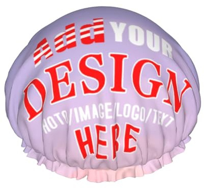 Personalised Reusable Shower Cap, Custom Design Picture Texts Double Layer Waterproof Elastic Bath Cap for Women Customized Shower Bonnet with Ruffled Edge Covering Ears Keeping Hair Dry