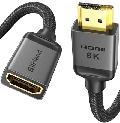 Silkland 8K HDMI Verlängerung 3m HDR, 48Gbit/s HDMI 2.1 Stecker auf Busche | eARC, HDR, 3D, VRR, 4K@120Hz 144Hz, HDMI Verlängerungskabel für Fire-TV-Stick TV-Box Wand-TV Blu-Ray PC Laptop PS5/4 Beamer