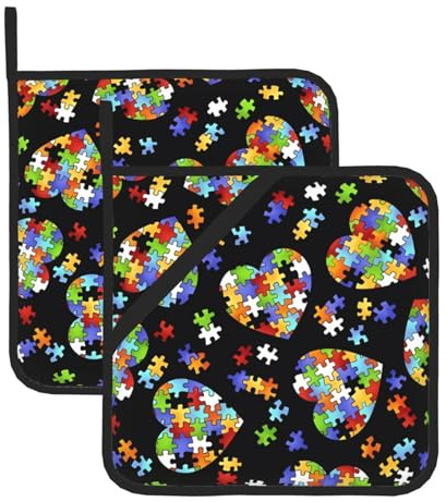 Set di presine con stampa a forma di cuore per la consapevolezza dell'autismo, presine resistenti al calore, guanti da cucina per forno, barbecue e forno a microonde