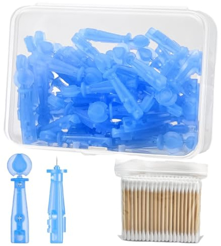 JEYORZY 100 Pièces Aiguilles Jetables pour Points Noirs,Dissolvant Jetable de Boutons D'acné,1 paquet de cotons-tiges,Blackhead Blemish Remover Tool,pour L'extraction de Comédons et Impuretés