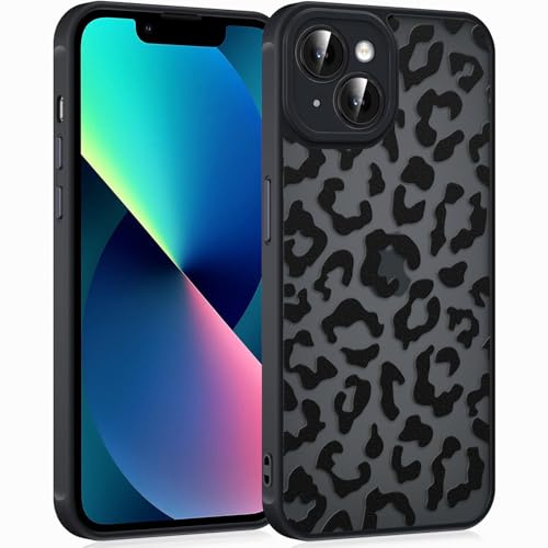 Coqinen Handyhülle für iPhone 13 Mini Hülle, Matt Transluzente Case mit Stilvolle Leopard Muster, Silikon Aesthetic Schutzhülle mit Kratzfeste PC Rückseite + Stoßfest TPU Bumper - Schwarz