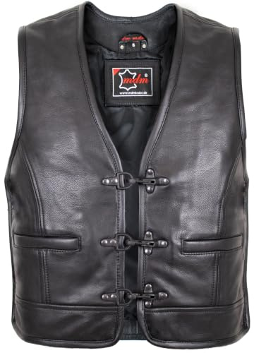 Chaleco de piel de vacuno auténtica para hombre, con laterales ampliables con cremallera, 3 cierres de hebilla, color negro, Negro , XXL