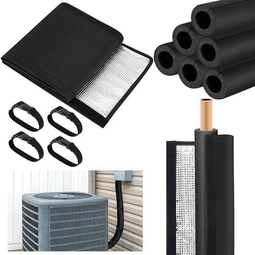 Copper Pipe Insulation Cover, 72x10.2 Inch HVAC Insulation Wrap with 6 Pipe Foam Tube 4 Adjustable Straps Ac Pipe Insulation Wrap Outdoor for Central Air Conditioning Mini Splits