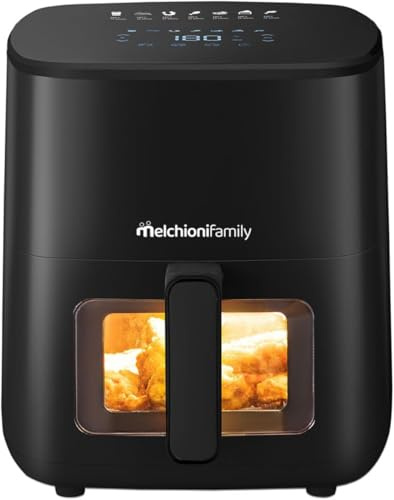 Friggitrice ad Aria Marianna New 5 Litri Melchioni Offerta Display Superiore Timer 60 Minuti 200 Gradi Antiaderente con Vetro Trasparente