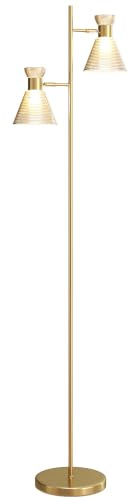 HOMCOM Lampadaire sur pied salon à Double Tête Réglable Douille E27 Doré | Lampe sur Pied Moderne, Abat-jour en Verre Floral, pour Salon Chambre Bureau, Ampoule Non Incluse