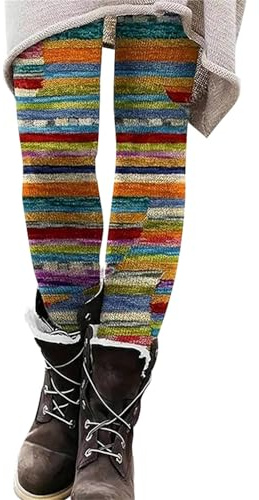 Leggings pour femme - Coloré - En coton - À motifs - Legging thermique - Doublure d'hiver - Longueur de jambe plus longue - Collants Fair Isle - Motif tricoté - Legging skinny - Pantalon thermique