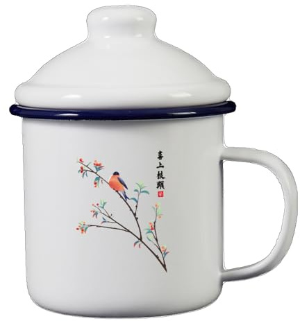 LEEDJUINE Tazza per acqua smaltata retrò con coperchio, tazza da tè in stile antico, 700 ml, tazza da tè individuale in stile cinese
