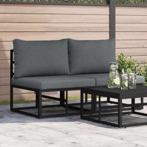 LoogCape Gartenmöbel Set, Schwarz Aluminium, Modernes Outdoor Loungesofa mit Kissen für Terrasse, Balkon, Garten, Langlebig, 140x71,5x71 cm