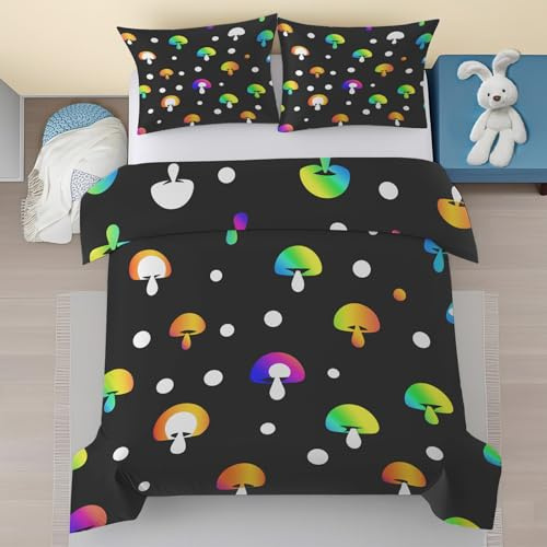 Generisch Pilz Baby Bettwäsche Set 100x135 - Schwarz Weiß Punkte Muster Kinderbettwäsche 2 Teilig - Ombre Pflanzen Mikrofaser Bettbezug, 1 Kissenbezug 40x60 mit Reißverschluss X9jT193