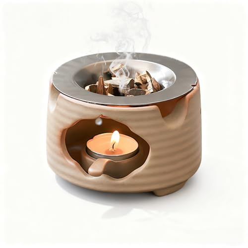 Bruciatore di Oli Essenziali in Ceramica, Diffusore Aromatico con Cucchiaino, Lampada Profumata Portacandele, Bruciatore Cera per Aromaterapia, Decorazione Casa e Camera da Letto