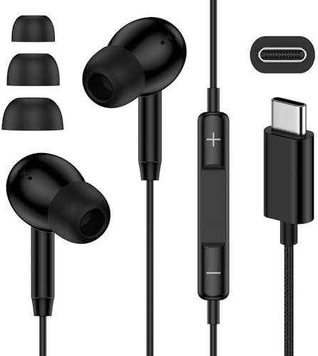 USB C Headphones for iPhone 17 Samsung S26 Type C Earbuds with Microphone | Wire Earbuds USBC Noise Cancelling Wired Earphone for iPhone 16 Galaxy A17 S25 Wired Ear Buds in Ear TypeC Plug, Black