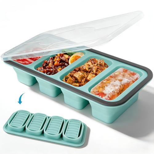 Niuny Frysbehållare för soppor, frysning, stor isbitsform, vikbar, 1 st silikon isbitsform med lock, fryslådor, 1 000 ml, isbitsbehållare, silikonfrysbehållare för soppa
