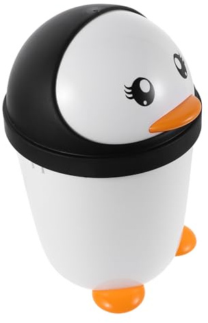 Hohopeti Cestino per Rifiuti a Forma di Pinguino con Coperchio Ribaltabile, Secchio della Spazzatura da Scrivania in Plastica Salvaspazio, Bidone Carino per Cameretta, Ufficio e Bagno