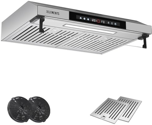 KB ELEMENTS köksfläkt 60 cm, luftcirkulation/frånluft köksfläkt med 650 m³/h stark sugkraft, dubbel motor, pekgestkontroll, multifunktionell pekskärm (silver 60 cm)