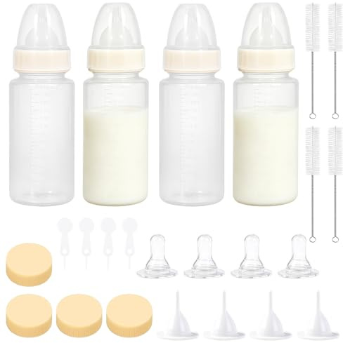 Calenxy Lot de 4 bouteilles de lait pour chiots et chatons - 150 ml - Avec échelle de mesure - 8 de rechange et brosses de nettoyage - En plastique et silicone sans BPA - Pour chatons