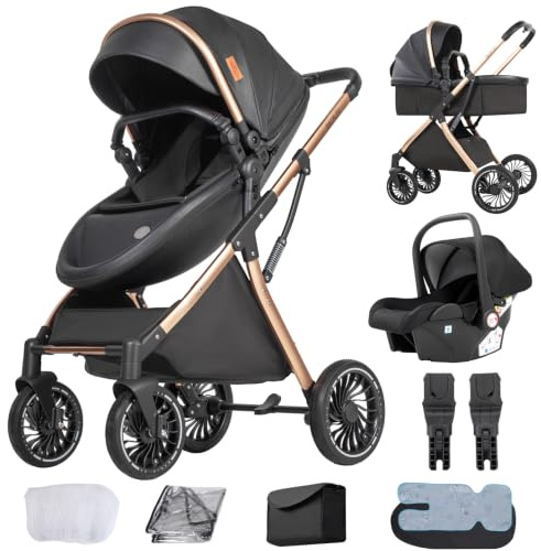 Oubeauou Reisesystem 3 in 1, kombi Kinderwagen, von Neugeborenen bis Kleinkind, All-Terrain, Einhand-Klappbar, Hochsitz-Baby-Kinderwagen, wandelbarer Babywagen