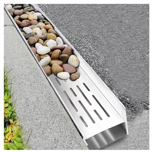FENGZEQUAN Canaletta Scolo Acqua Piovana Fossa di Drenaggio in Acciaio Inossidabile per Grondaia, Canaletta di Scarico Acqua Piovana con Griglia, Kit di Scarico a Fossa(H6.5*W10CM/H2.36*W3.94IN)