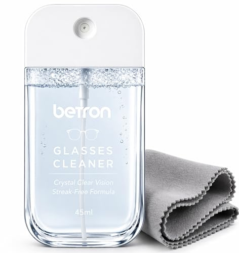 Betron Glasses Cleaner Spray with Reusable Microfibre Lens Wipe | Streak-Free Lens Cleaner for Eyeglasses & Sunglasses, 45ml